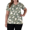 thumbnail image 3 of Women V Neck Short Sleeve Printed Scrub Top with Bunny and Egg Pattern for Medical Uniform Workwear Army Green L, 3 of 5
