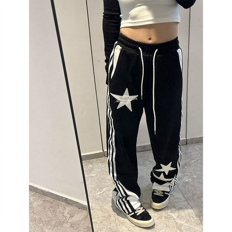 パンツ LGB black stripe cropped trousers Y2K Y2K Black Striped Wide-leg Pants With Pockets Fashion Loose