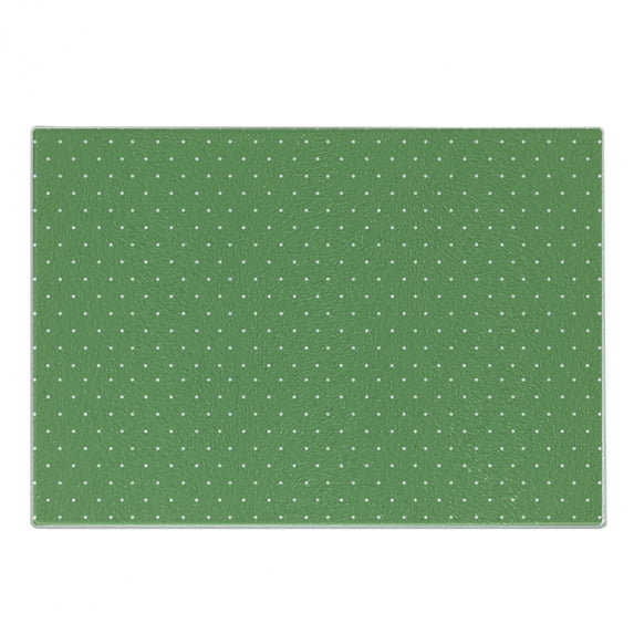 Green Cutting Board, 50s 60s Style Retro Vintage Inspired Simple Design with Little Polka Dots Image, Decorative Tempered Glass Cutting and Serving Board, Small Size, Green and White, by Ambesonne