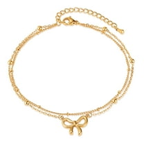 SKQIT 18K Gold Plated Ankle Bracelets for Women Waterproof Gold Bow Link Chain Anklets Non Tarnish Summer Beach Foot Jewelry Gifts