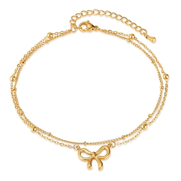 SKQIT 18K Gold Plated Ankle Bracelets for Women Waterproof Gold Bow Link Chain Anklets Non Tarnish Summer Beach Foot Jewelry Gifts