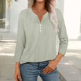 thumbnail image 6 of Women's T-Shirts Cotton Linen Shirt Summer Button Down Top 3/4 Length Sleeve Casual Blouse Oversized Tshirt Linen Fabric 1PC T-Shirt Size L-5XL Oversized Tshirts For Women, 6 of 9