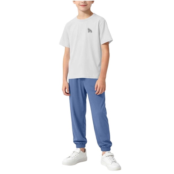 OGLCCG Boys Jogger Set Athletic 2 Piece Summer Outfits Performance Short Sleeve T Shirts and Sweatpants Boys Sweatsuit Set Size 3-16
