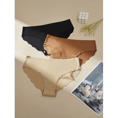 

3 Pcs Soft Color Panties Lightweight Scalloped Ice Silk Briefs Women‘s Underwear & Lingerie