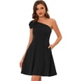 thumbnail image 1 of Disfraz de Halloween Vestido de fiesta de cóctel oscilante de línea A con bolsillos y un hombro sin tirantes para mujer Negro XL, 1 of 5