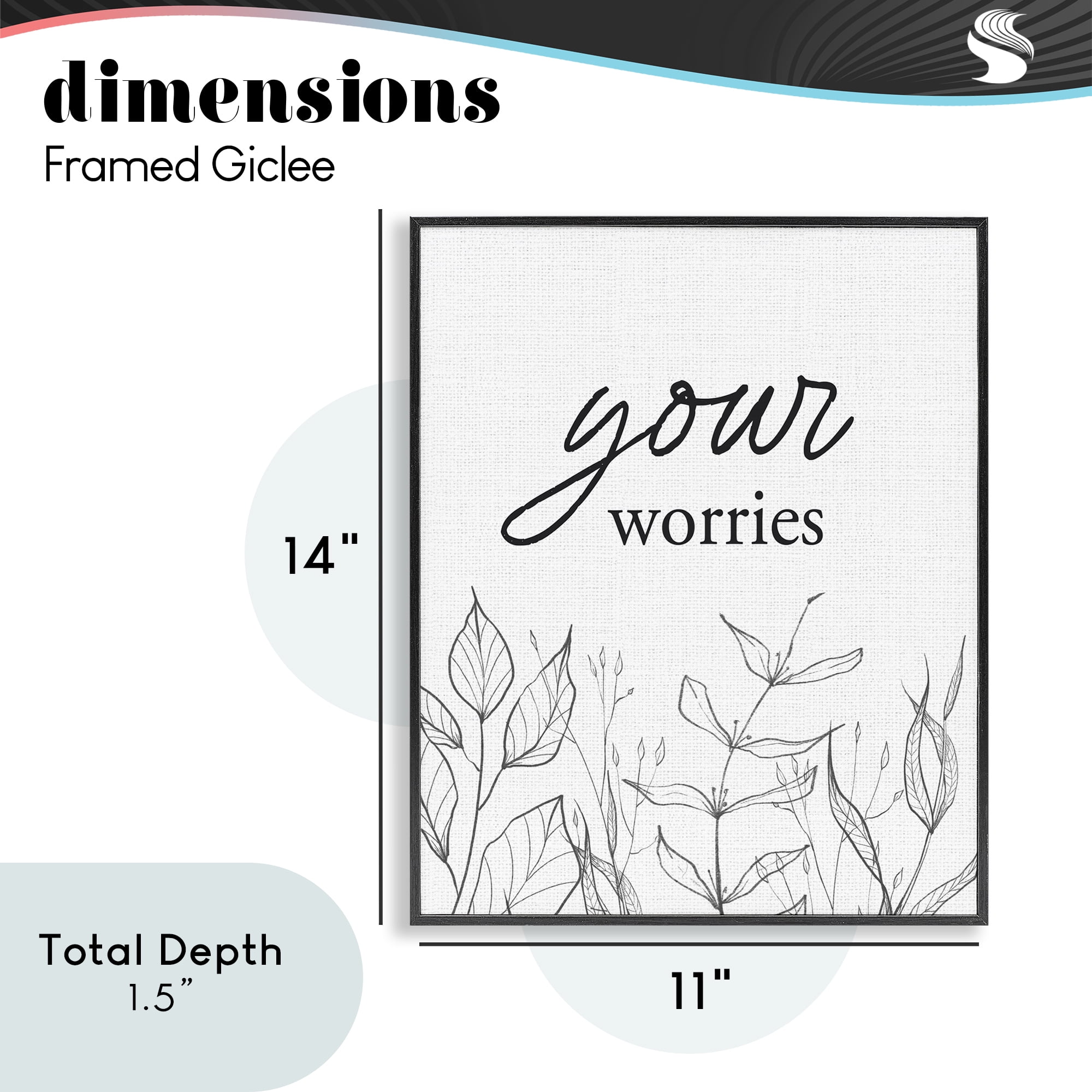 Your Worries Minimalist Leaves Black Framed Giclee Art, design by Lettered and Lined