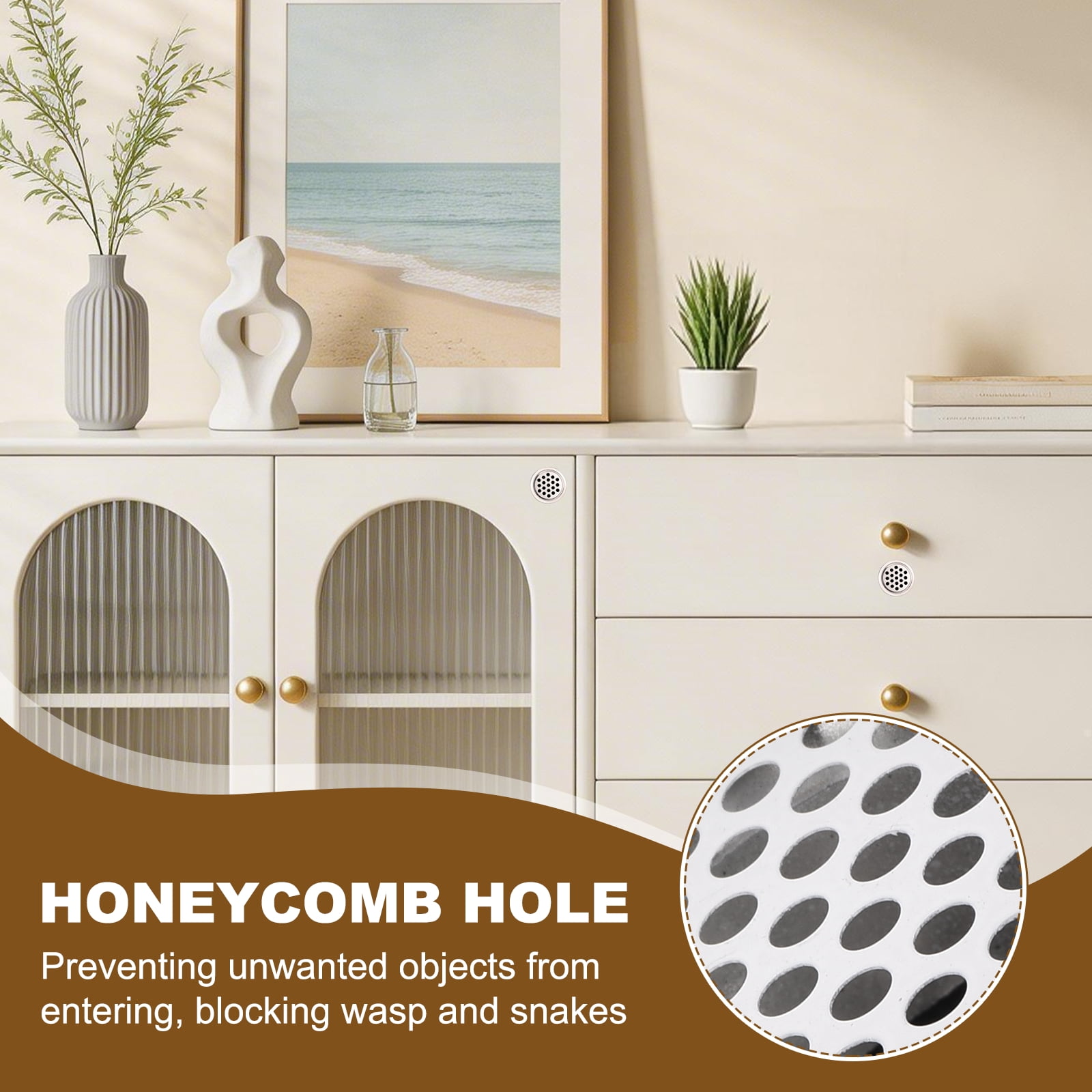 Uxcell 20pcs Circular Air Vents 1.4" (35mm) Stainless Steel Soffit Honeycomb Design Vent Louver Round Mesh Hole Dual Panel Louver for Kitchen Bathroom Shoe Cabinet Wardrobe, White