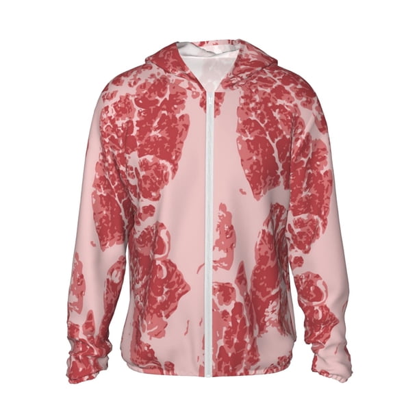 Balery Red Meat Sudadera ligera de manga larga con capucha y protección solar UPF 50+ para hombre y mujer, ideal para pesca y running-Small