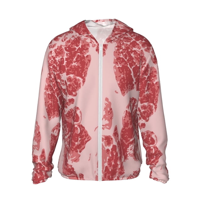 Balery Red Meat Sudadera ligera de manga larga con capucha y protección solar UPF 50+ para hombre y mujer, ideal para pesca y running-3X-Large