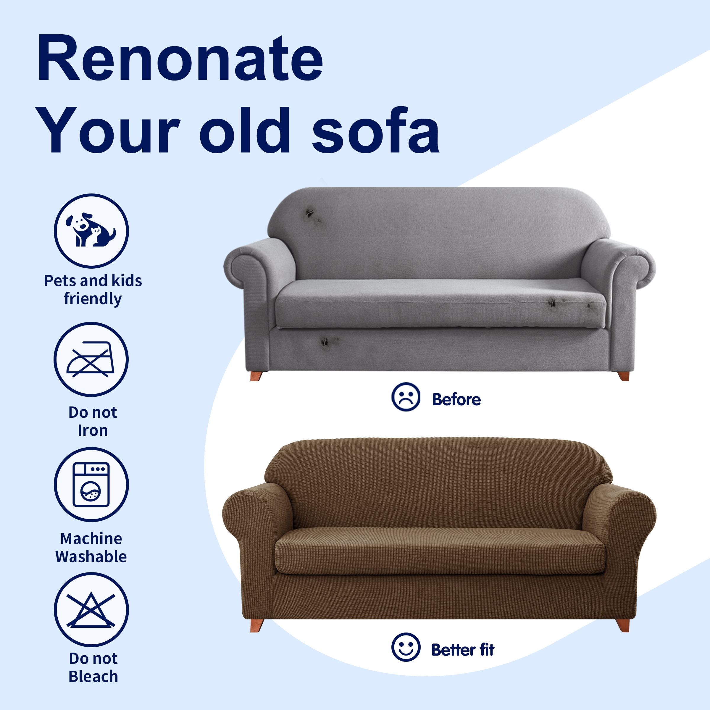 Subrtex Sofa Cover 1 Piece Slipcover with extra Stretch Cushion Seat Cover, Sofa, Coffee