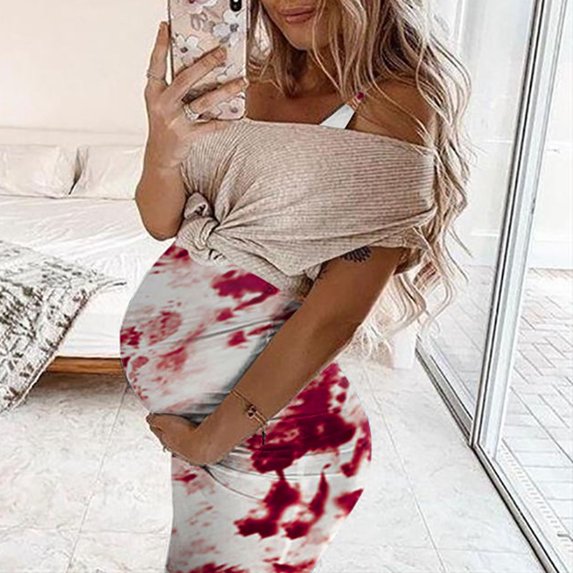 Vedolay Plus Size Maternity Dresses Women's Maternity Cut Out Twist Front Short Sleeve Bodycon Pencil Midi Dress,Red M