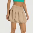 thumbnail image 4 of Women's Double Layer Bubble Hem High Waist Skirt - Solid Color Micro-Stretch Skirt for Casual, Retro, and Vintage-Inspired Fashion,Khaki M, 4 of 5