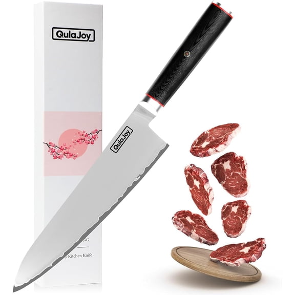 Qulajoy VG10 Chef Knife, Japanese 10Cr15MoV Steel Chefs Knives, Sharp Slicing Knife for Meat Vegetable (8 Inch Chef Knife)