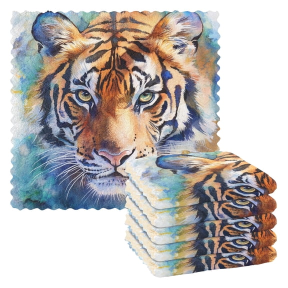 6 Pieces of Kitchen Towels 11x11Inch Kitchen Dish Cloths Kitchen Dish Towels Reuseable Cleaning Cloths Watercolor Tiger