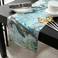 thumbnail image 3 of Sea Turtle Coastal Cotton Linen Small Table Runner 13 x 48 inch Vintage Teal Nautical Beach Botanical Non-slip Rectangular Dining Table Decor for Wedding Party Holiday Dinner, 3 of 8
