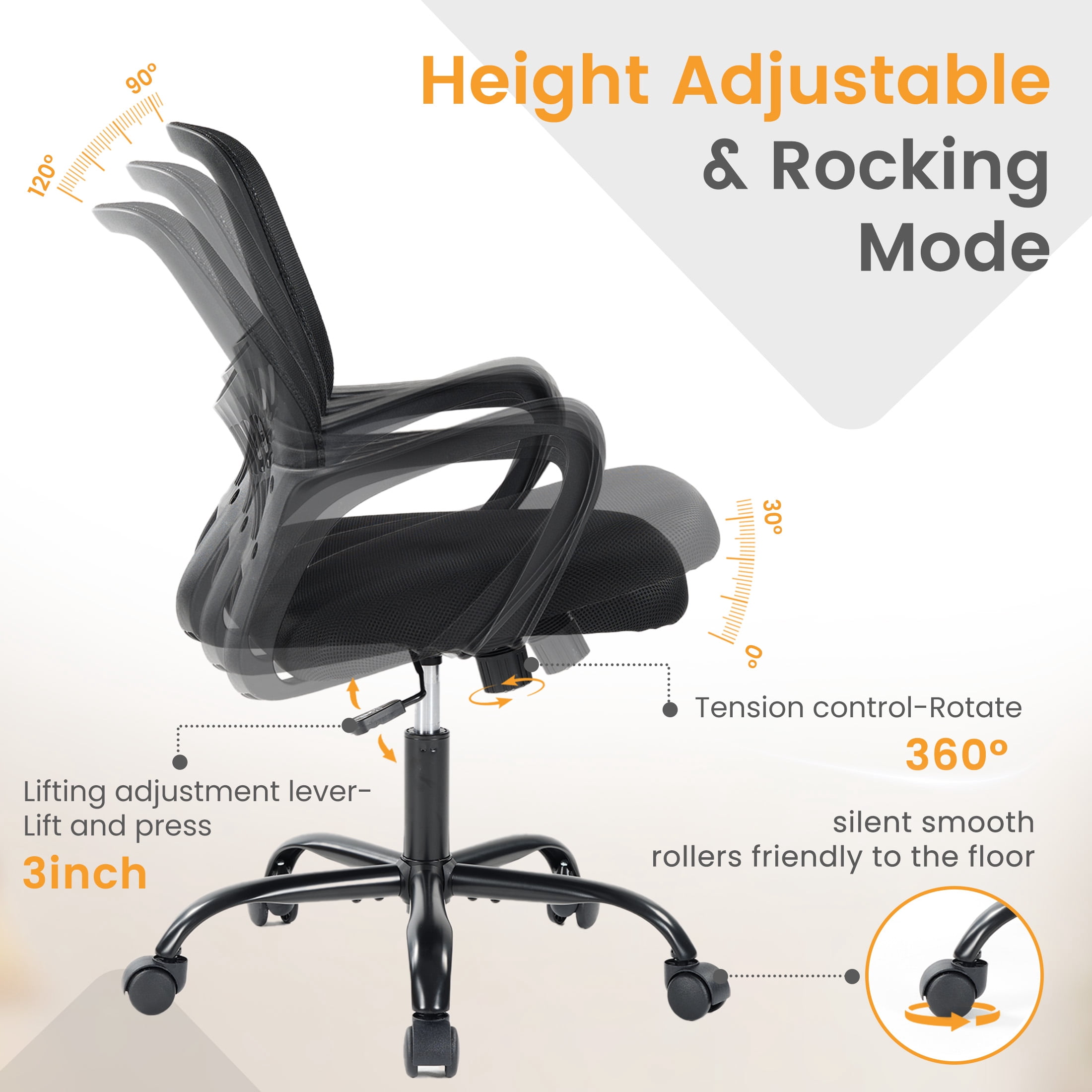 CONCETTA Office Chair, Ergonomic Mesh Back Computer Desk Chair with Lumbar Support, Adjustable Swivel Executive Office Task Chair for Home and Work, Black