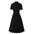 thumbnail image 3 of Robe d'Été pour Femmes 2024 Mode Grande Taille Manches Courtes Col en V Revers Couleur Tenue Formelle Taille Haute Boutons Confection Robe Rabais de 50 % Liquidation!, 3 of 6