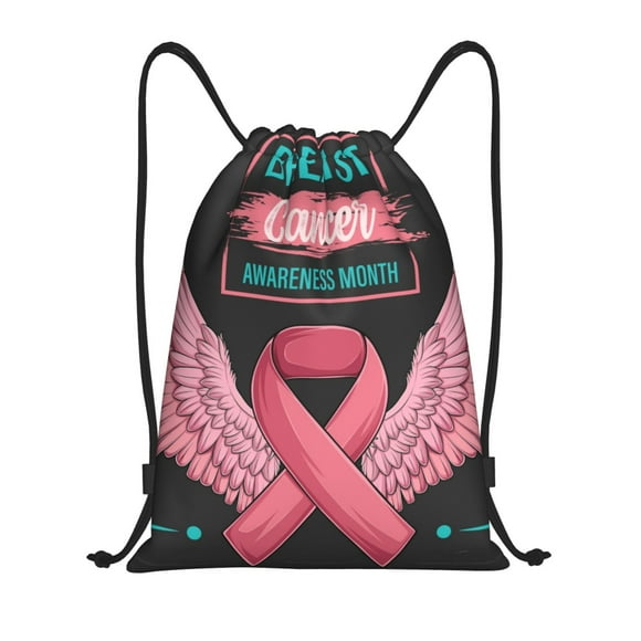 Lsque Ribbon With Angel Wings Print Drawstring Backpack Bag Sport Gym Sackpack Cinch Bags Drawstring Bags Draw String Sport Bag-Medium