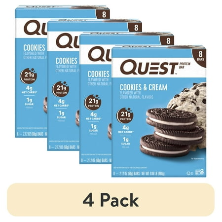 (4 pack) Quest Protein Bar, Cookies & Cream, High Protein, Gluten Free, 8 Count