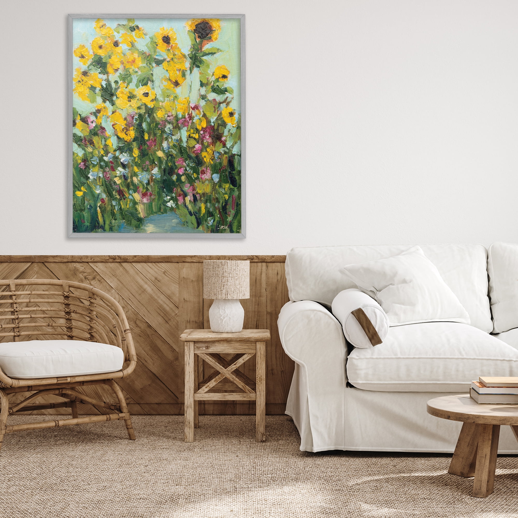 Stupell Industries Sunlit Sunflowers in Garden Gray Framed Giclee Art, design by Carson Overstreet