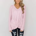 thumbnail image 2 of YWDJ Cute Fall Long Sleeve Shirts for Women Womens Casual Waffles Kink V-Neck Shirt Loose Long Sleeve Pullover Tops Pink L, 2 of 4