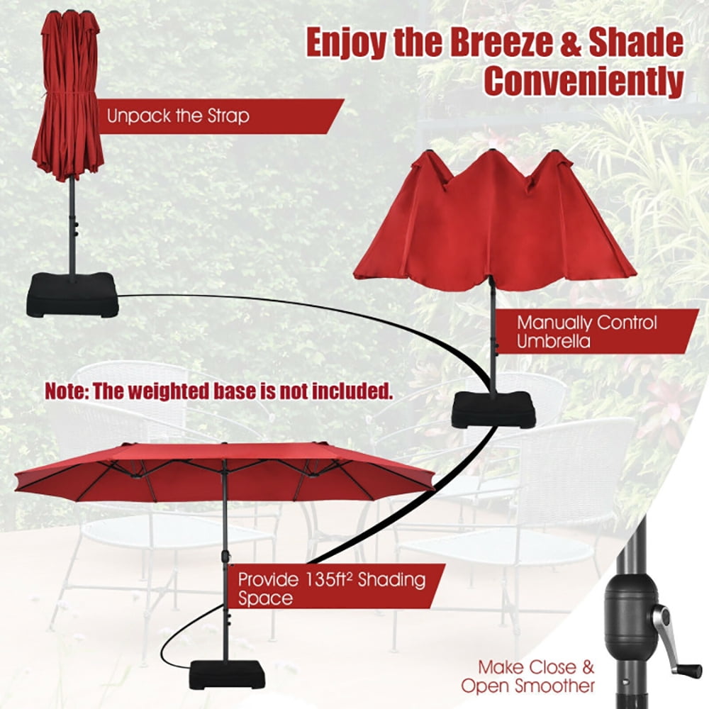 Aimee Lii 15 Feet Patio Double-Sided Umbrella with Hand-Crank System, Sunbrella Patio Umbrellas, Red