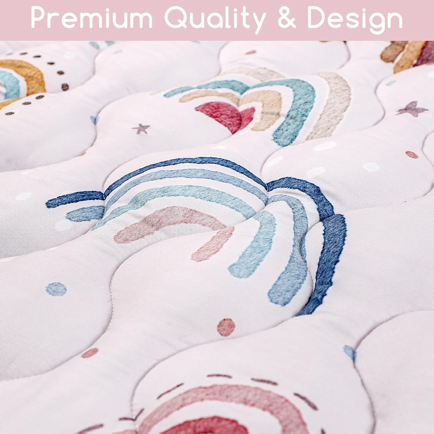 Play Mat for Floor, 127x127 cm Playpen Padded Mat, Soft Infant Tummy Time Crawling Mat,Anti Slip, Pink Rainbow