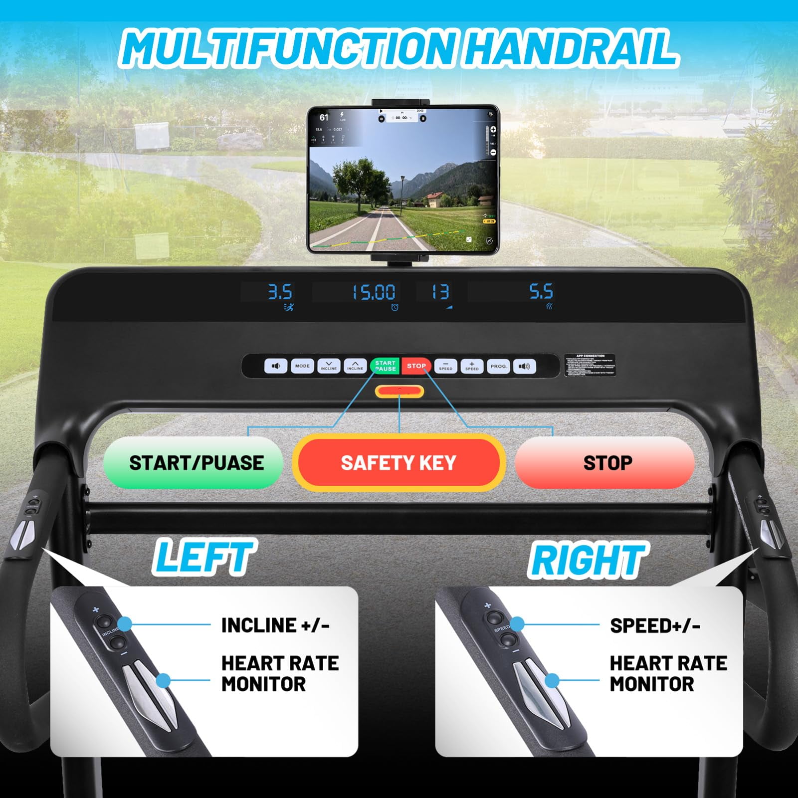 Towallmark 3.5HP Foldable Treadmill with 12% Auto Incline, Foldable Compact Walking Treadmill, Uphill & Downhill Running Mode, 350 LBS Capacity, Slope Range -3 to +15, Speed 1-20 km/H, APP Control