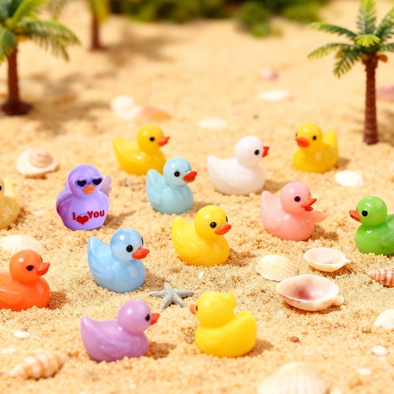 100 PCS Mini Resin Ducks Bulk, Tiny Ducks to Hide, Glow in The Dark Multicolor Miniature Duck Figurines for Garden, Aquarium, Christmas Stocking Stuffers & Holiday Gifts  ﻿