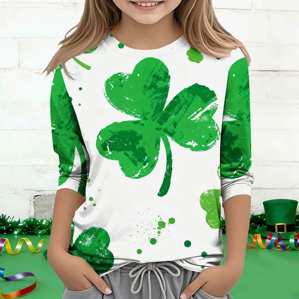 Blusas y camisas de manga larga y cuello redondo para niños y niñas, estilo casual, original, con estampado de manga 3/4 y cuello redondo, ideal para niñas de 3 a 14 años.