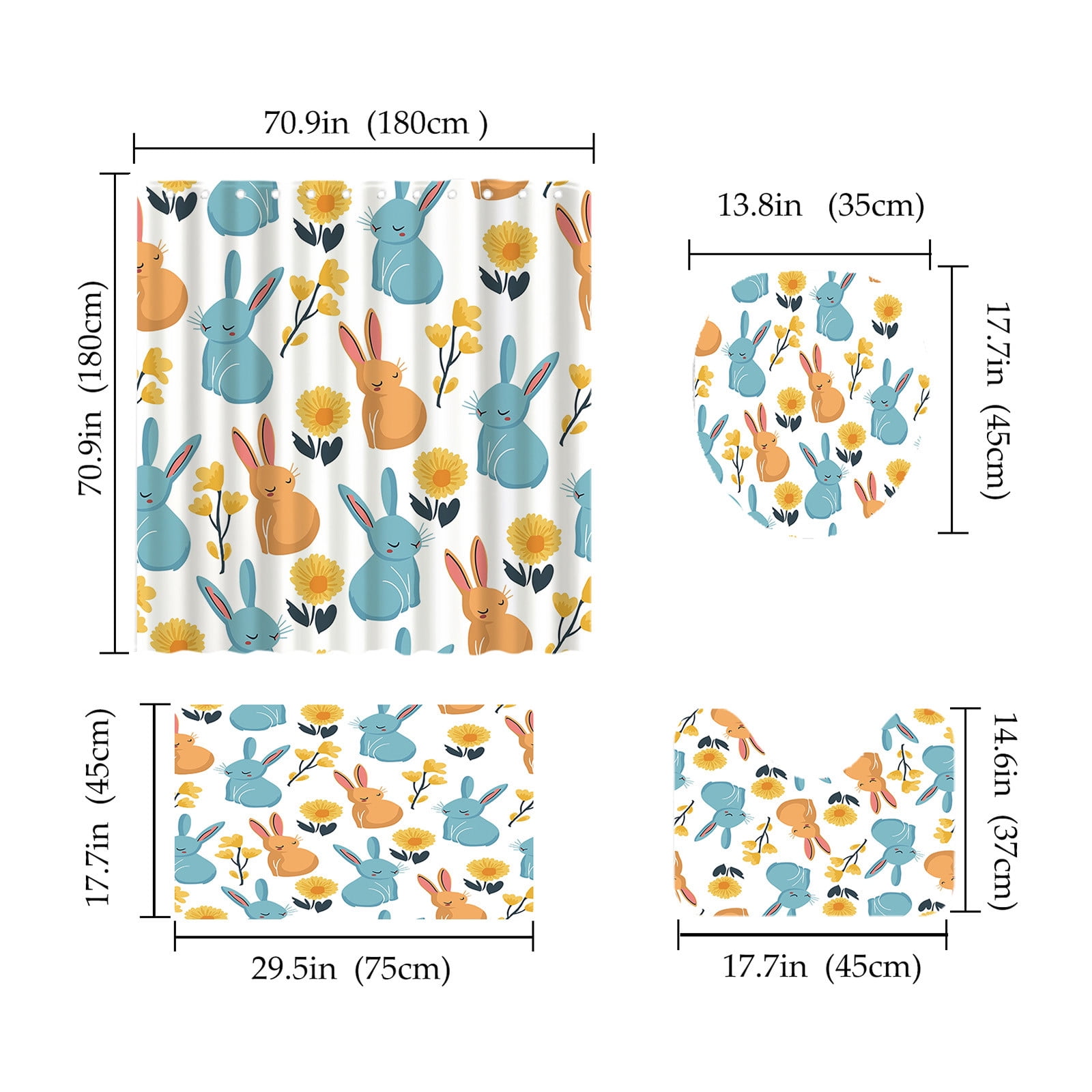 Costeam Easter Shower Curtain Set with Bunny Pattern, Waterproof Bathroom Decor with Holiday Theme for Easter Party Background Decoration