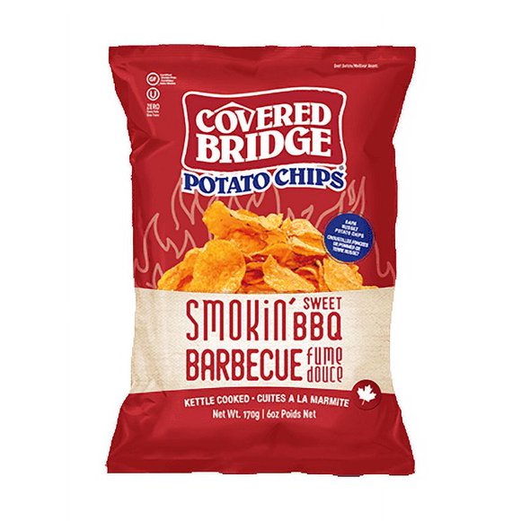 Croustilles de Pommes de Terre BBQ Fumé Covered Bridge 170 g, Lot de 12