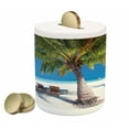 thumbnail image 1 of Beach Piggy Bank, Tropical Island with Palm Trees Sunbeds Paradise Relaxation Summer Picture, Ceramic Coin Bank Money Box for Cash Saving, 3.6" X 3.2", Green Blue White, by Ambesonne, 1 of 4