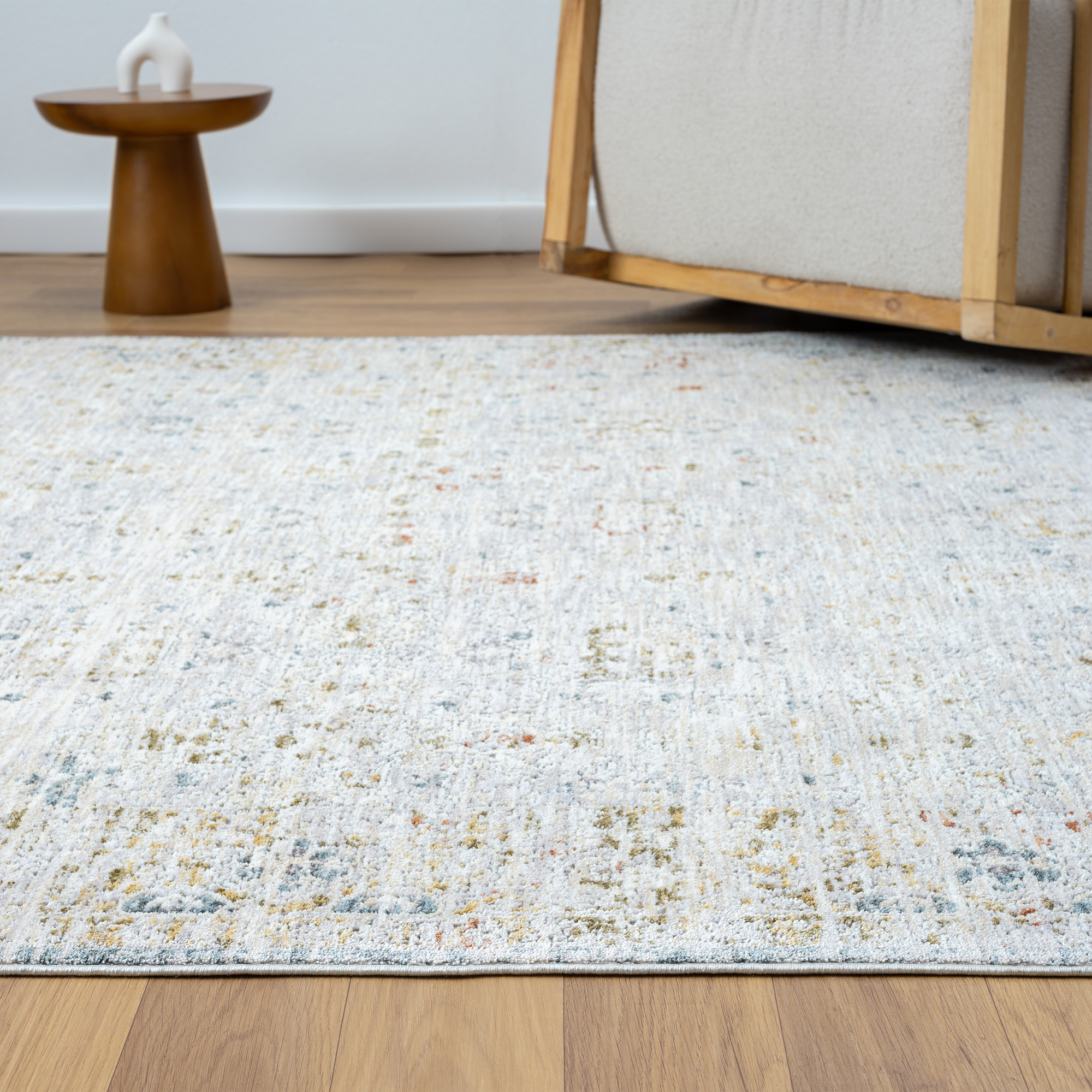LR Home Alison Sandy Bordered Floral Indoor Polyester Area Rug, Light Gray/Blue, 10' x 14'