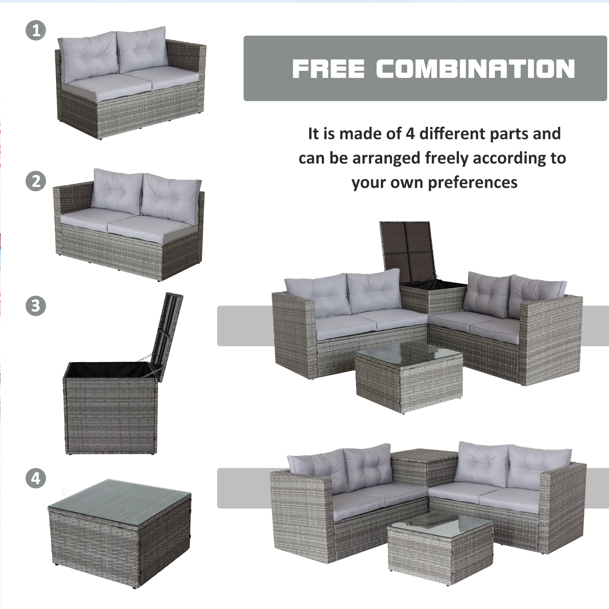 Ellison 4 Piece Sectional Seating Sofa Set with Cushions Highland Dunes Frame Color/Cushion Color: Gray/Gray