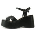 thumbnail image 1 of Soda Women Wedge Sandals Open Toe Ankle Strap Crisscross Platform TECNO-S Black 6.5, 1 of 5