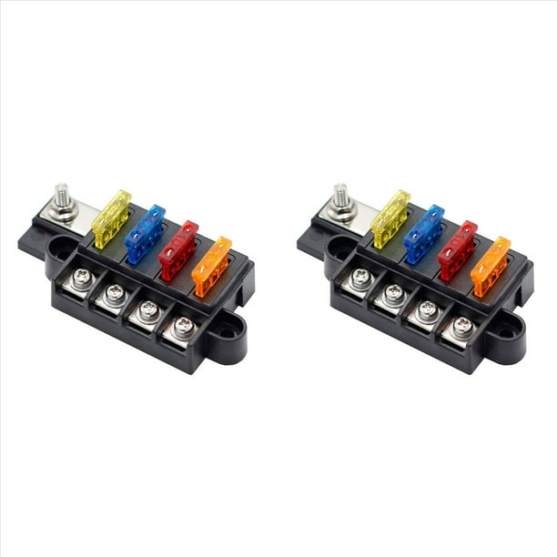 2X Caja de Fusibles de Cuchilla para Automotriz Marino Bloque de Fusibles de 4 Vías 12-32 V 4 Circuitos con Cubierta
