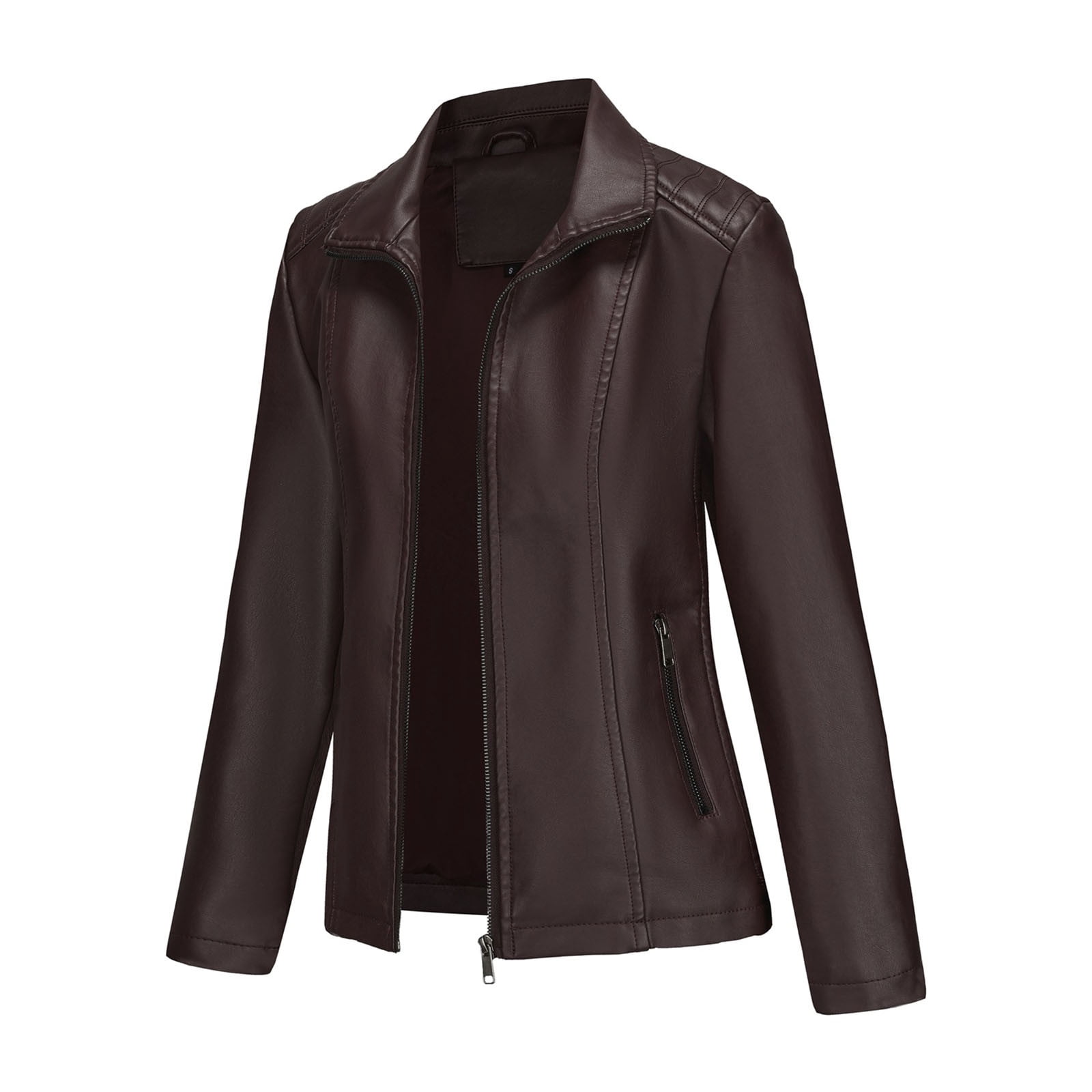 Kukoosong Women's Leather Jacket, Oversized Zipper Pocket Motorcycle Bomber Coats, Hoodless Faux Leather Outwear
