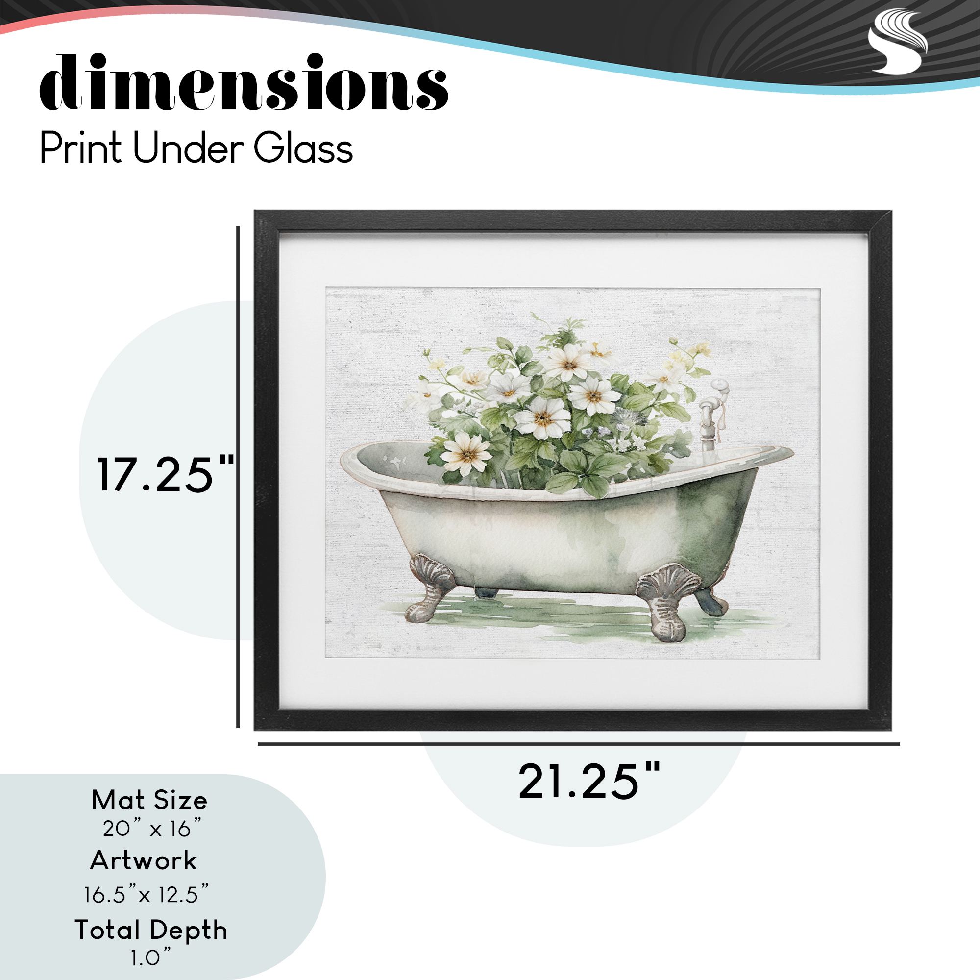 Boho Tub with Daisies Black Framed Print Under Glass, design by Lettered and Lined