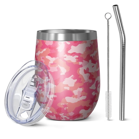 12oz Stainless Steel Insulated Wine Tumbler with Lid and Straw – Double Wall Vacuum Mug for Hot & Cold Drinks, 304 Steel Interior, Sweat-Free Design