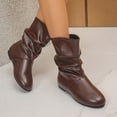 thumbnail image 4 of SAWOBUUN Women's Slouchy Ankle Boots Faux Leather Round Toe Flat Sole Slip On Non Slip Comfort Casual Winter Booties, 4 of 9