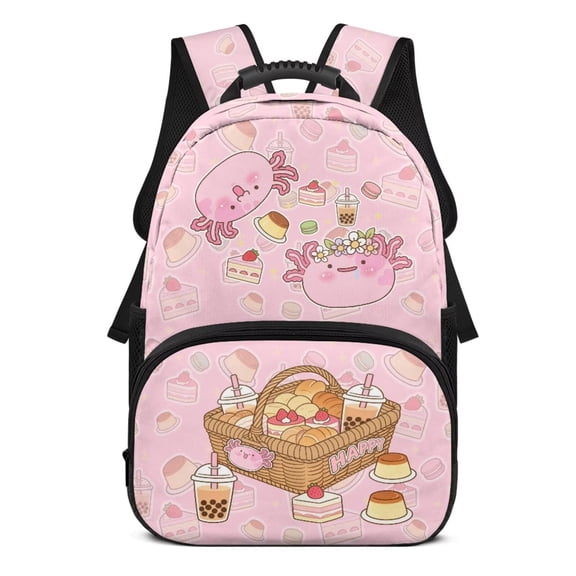 Yayamidu Kawaii Axolotl Backpack for Kids Girls 6-9 Middle School Bookbag Pink Large Capycity Schoolbag, 17 Inch