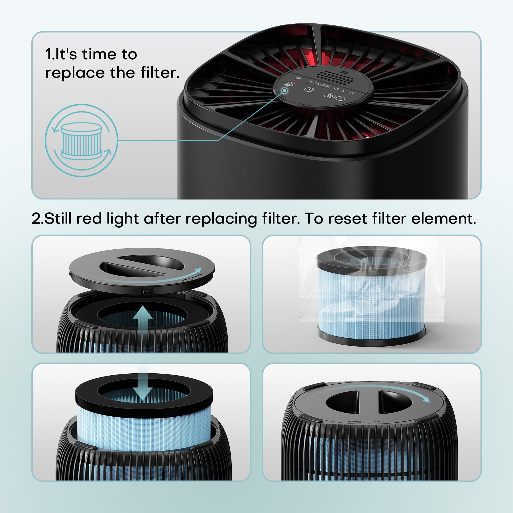 Breezome Air Purifier for Home, HEPA Filter Air Cleaner with Sleep Mode & Aromatherapy, Perfect for Pet Dander, Dust, Odor, Bedroom, Office, Black