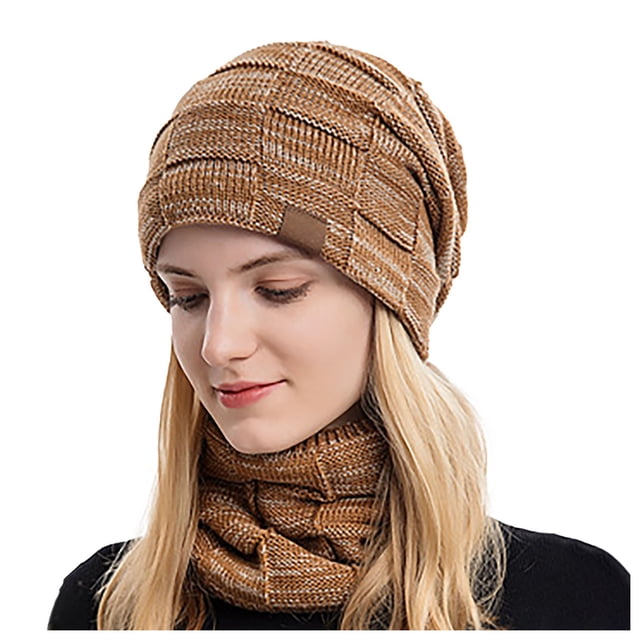 Fgnfyis Winter Knit Hat and Scarf Set Wool Blend Warm Neck Protection Two Piece Accessory Khaki