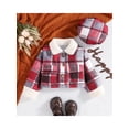 thumbnail image 2 of Arvbitana Toddler Baby Girls Lambswool Jacket Long Sleeve Lapel Single-breasted Plaid Outwear + Beret Hat Winter Warm Lamb Fleece Coat for Child 2Pcs 2-6T, 2 of 9
