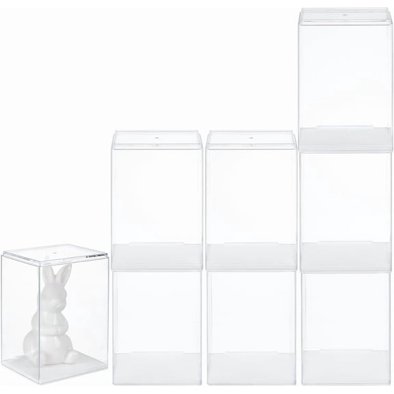 8 Pcs Figures Display Case 3x2.6x4.3Inch Stackable Plastic Box Model Display Case with White Base Rectangle Clear Storage Box Plastic Storage Showcase for Minifigures Collections