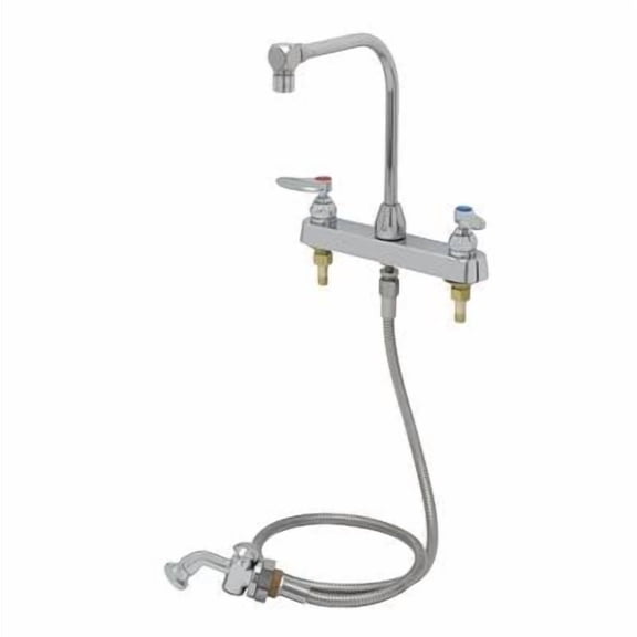 T&S Brass - Workboard Faucet, 8'' Deck Mount, High-Arc Gooseneck, 2.2 GPM Aerator, B-0101 Spray Valve