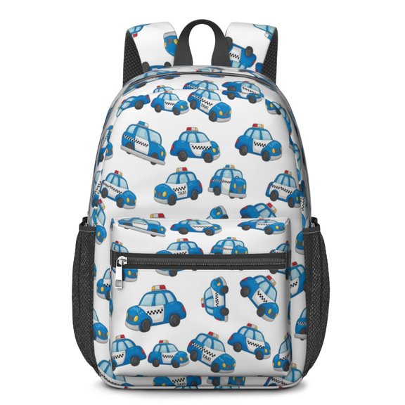 Police and Checkered White Pattern 17" Waterproof Oxford School Backpacks for Teens, S-Shape Padded Straps, for School, Travel, Hiking, Camping
