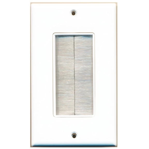RiteAV - Single Gang Wall Plate with Brush Bristles - White [Now Fits Larger Cables]