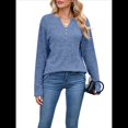 thumbnail image 3 of Camisas de Larga para Mujer, Suéteres Elegantes Informales con Botones y Cuello en V, Tops Tipo Jersey, Conjuntos de Otoño. Azul XL, 3 of 10